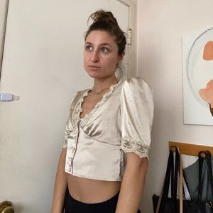 silky, button up lace shirt